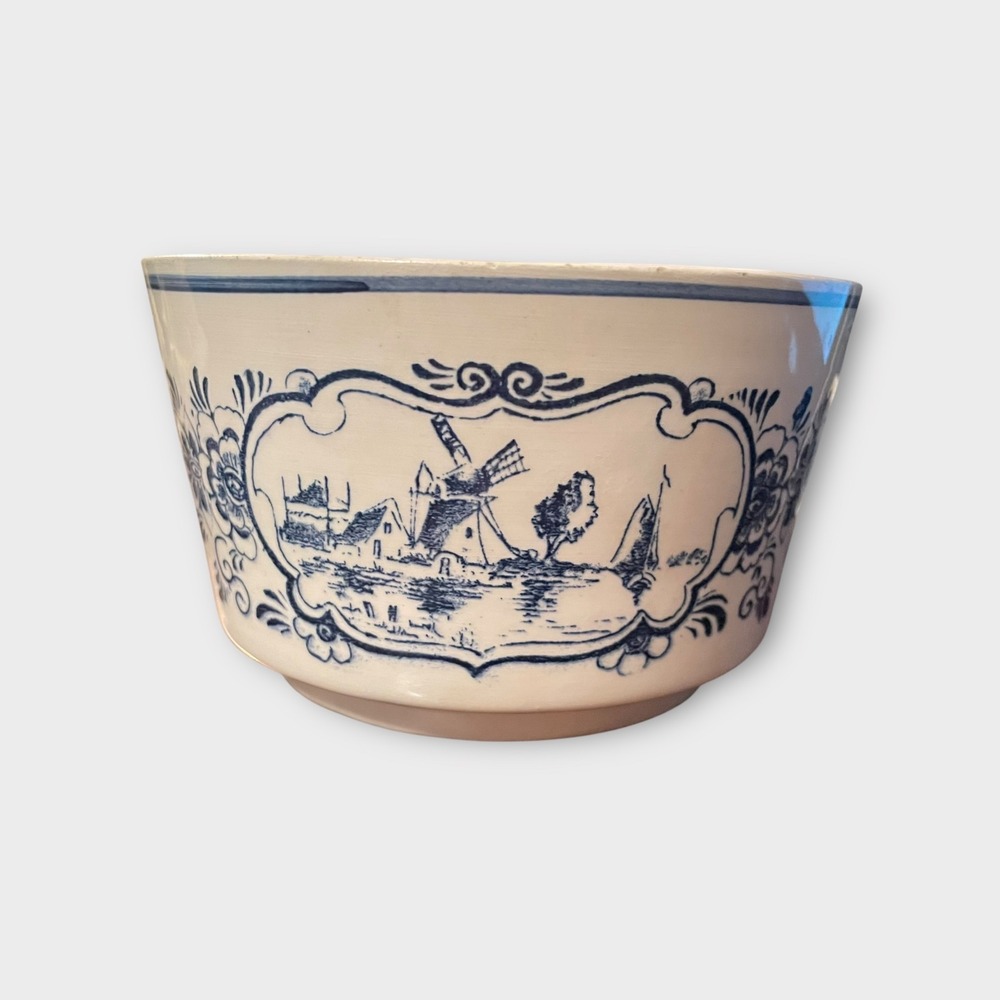 Delft Blauw Vintage Hand Painted Bowl Floral Windmill‎ Holland Scenery Decor